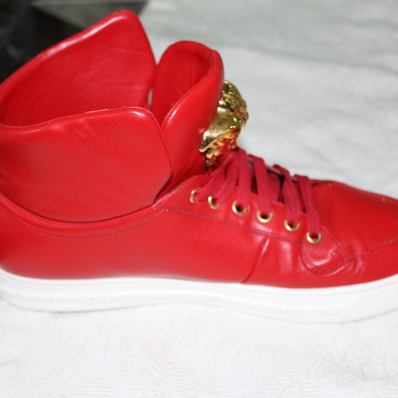 MENS VERSACE RED PALAZZO MEDUSA HIGH TOP SNEAKERS - Picture 5 of 11